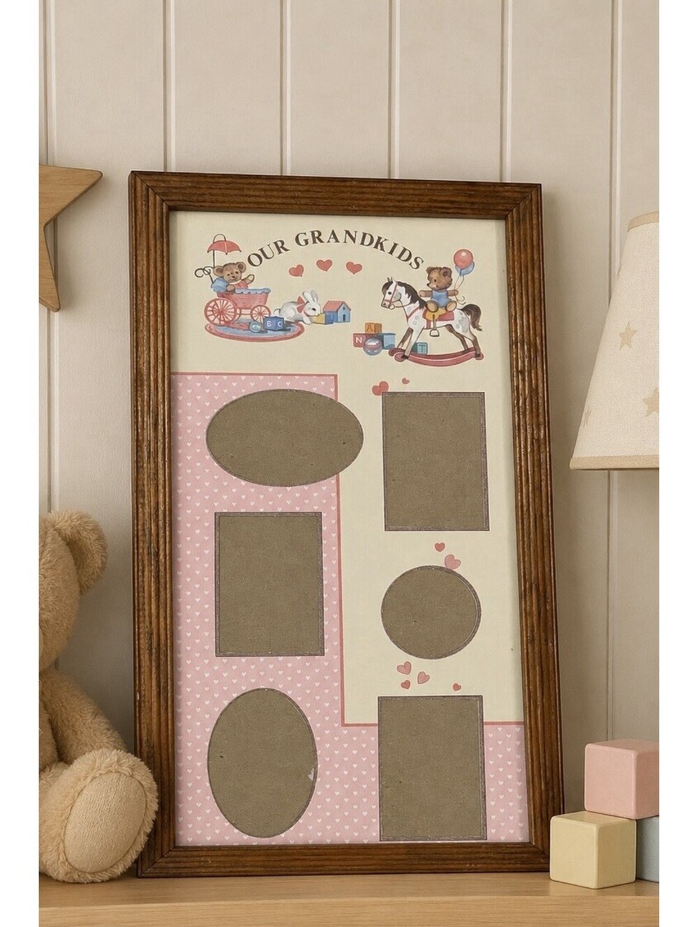 Vintage 90s Our Grandkids Multi Photo Collage Frame Country Teddy Bear Nursery